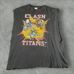 Vintage Clash Of The Titans Shirt Men Large Black 1990 Thrash Metal Band Brockum